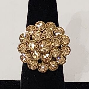 Gold Tone Iridescent Rhinestone Cluster Ring Statement Cocktail Size 7.5